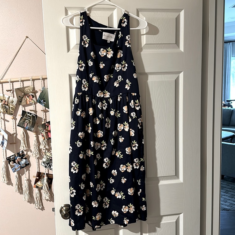 Charles Henry Navy Midi Floral Dress